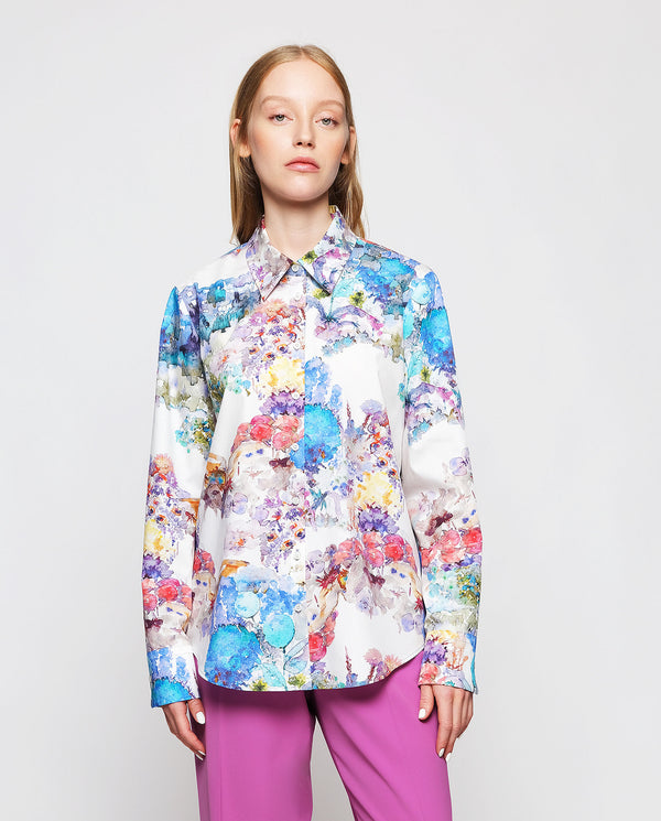 Camisa de algodón estampado multicolor by MIRTO