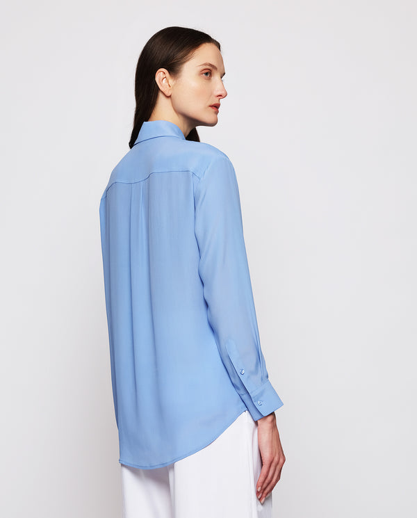 Blusa en mezcla de seda azul by MIRTO