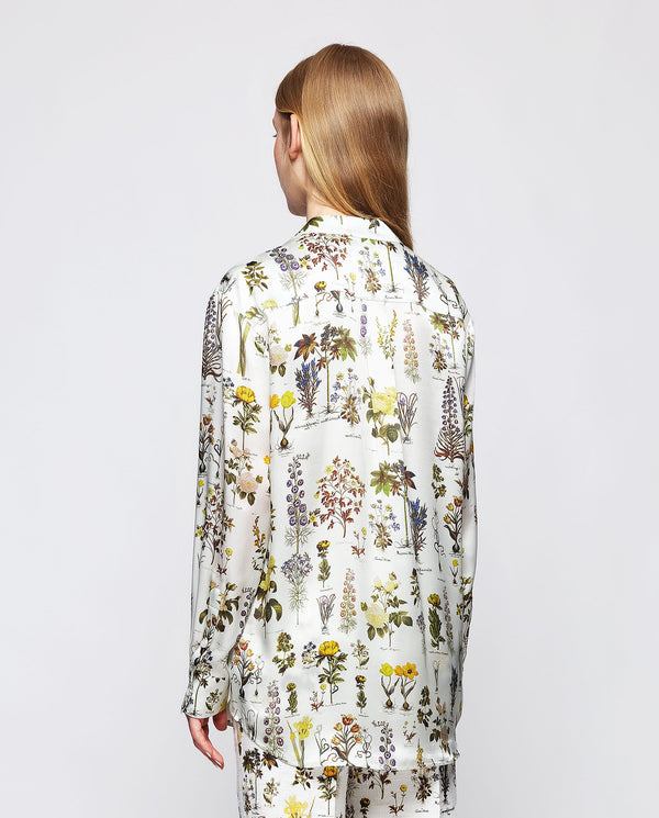 Blusa de seda estampado botánico blanco by MIRTO