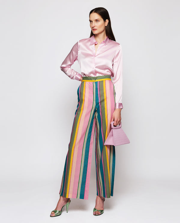 Pantalón de algodón y lino rayas multicolor by MIR
