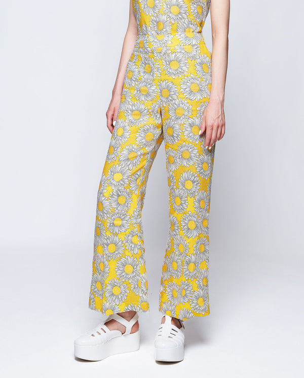 Pantalón de lino estampado floral amarillo by MIRT