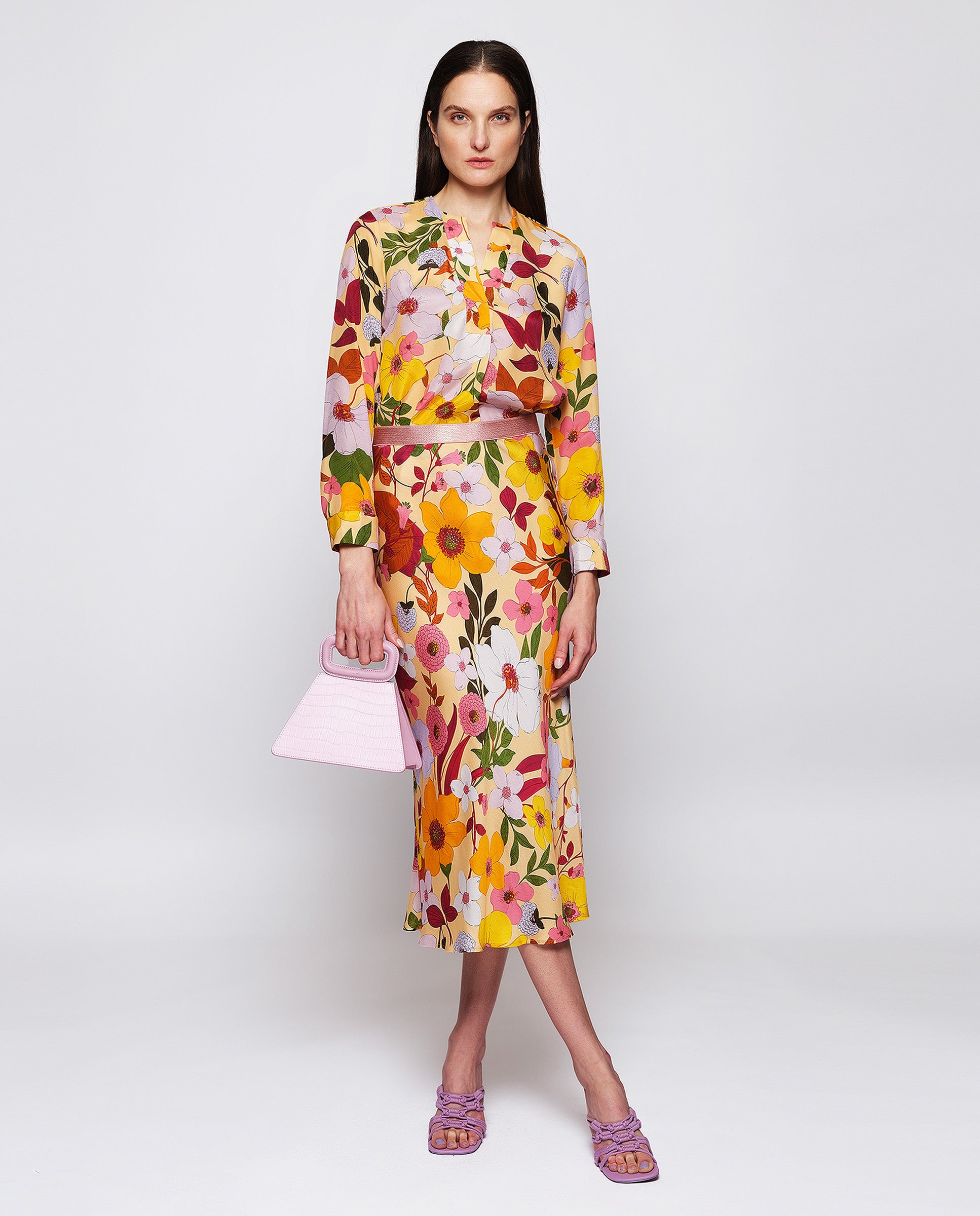Falda midi estampado floral multicolor by MIRTO