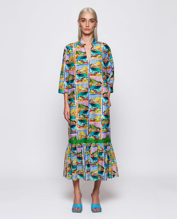Vestido de algodón-seda estampado multicolor by MI
