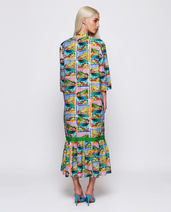 Vestido de algodón-seda estampado multicolor by MI