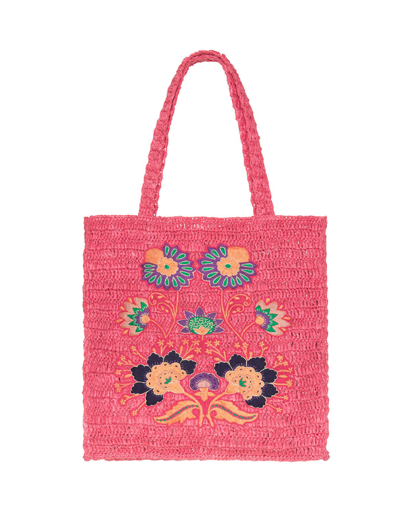 Shopping bag rafia rosa bordado by MIRTO