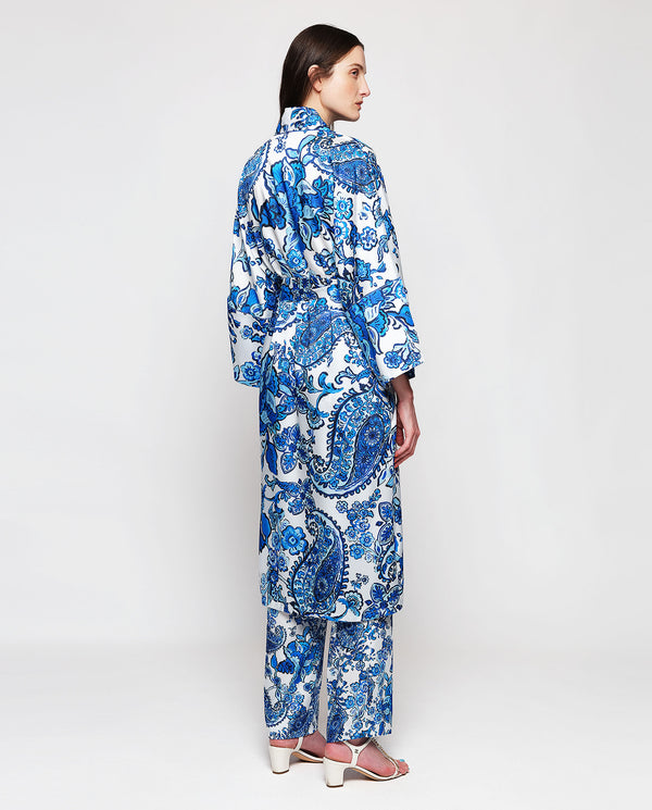 Kimono en twill estampado paisley azul by MIRTO