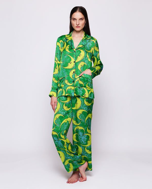 Pijama estampado de lunas verde by MIRTO