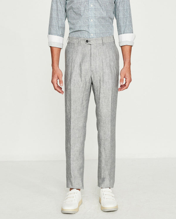 Pantalón vestir regular fit de lino gris by MIRTO