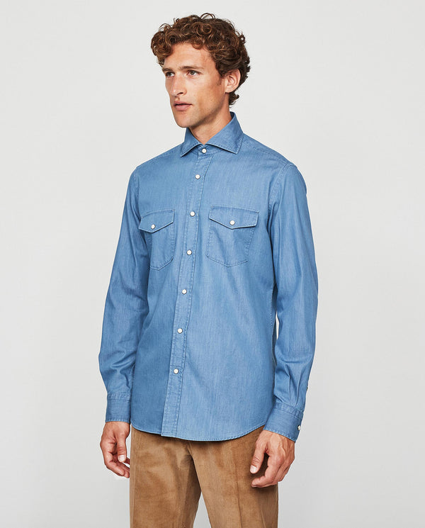 Camisa casual denim manga larga azul claro by MIRT