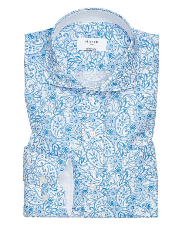 Camisa casual manga larga estampada azul by MIRTO