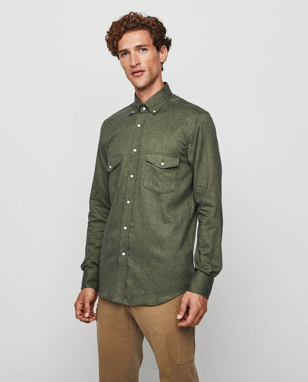 Camisa casual franela lisa 2 bolsillos verde
