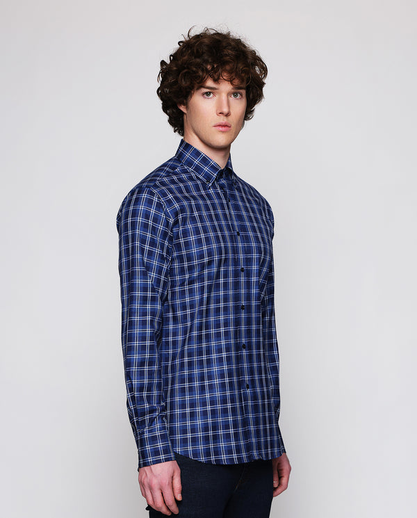 Camisa casual de algodón cuadros azules by MIRTO