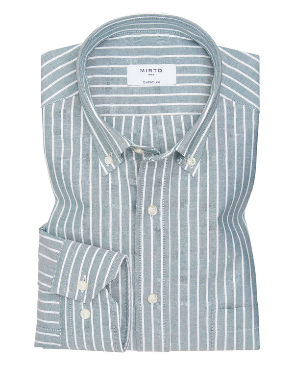 Camisa casual de algodón Oxford rayas verdes by MI