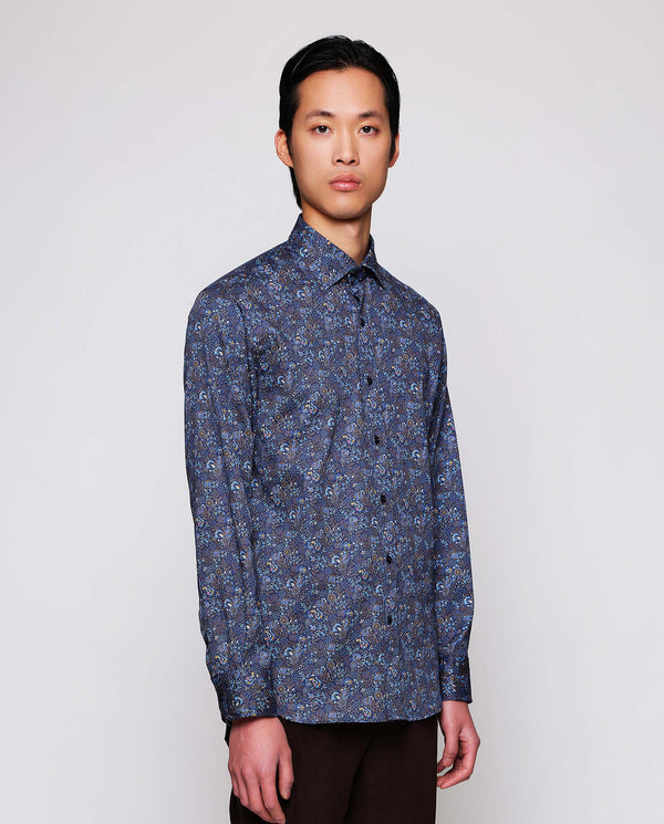 Camisa casual de algodón estampado azul by MIRTO