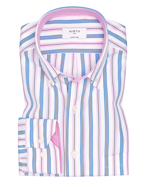 Camisa casual de algodón rayas rosa y azul by MIRT