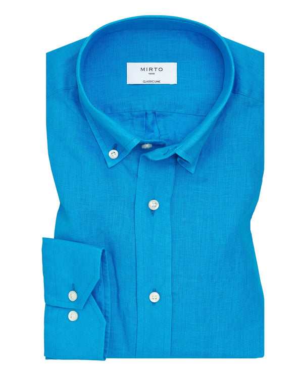Camisa casual de lino azul royal by MIRTO