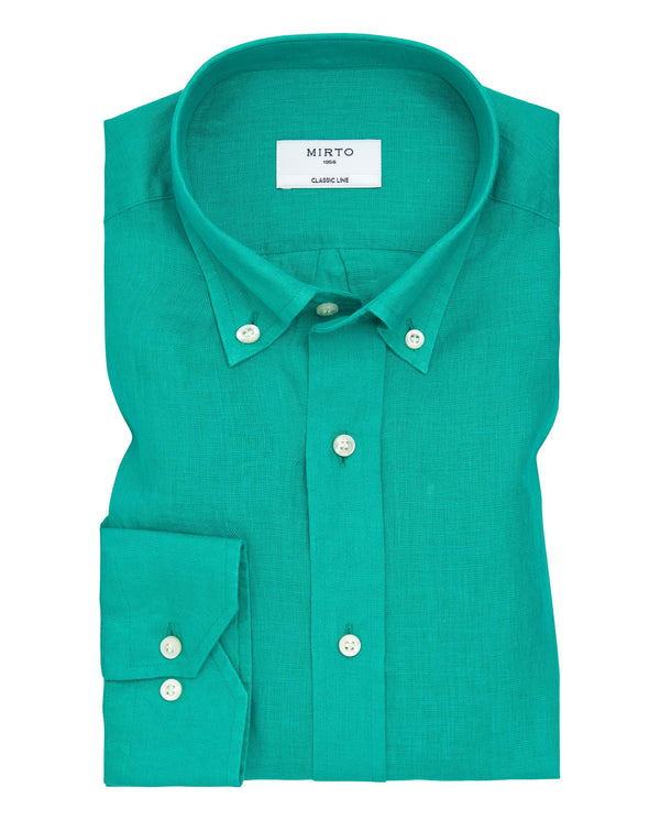 Camisa casual de lino verde by MIRTO