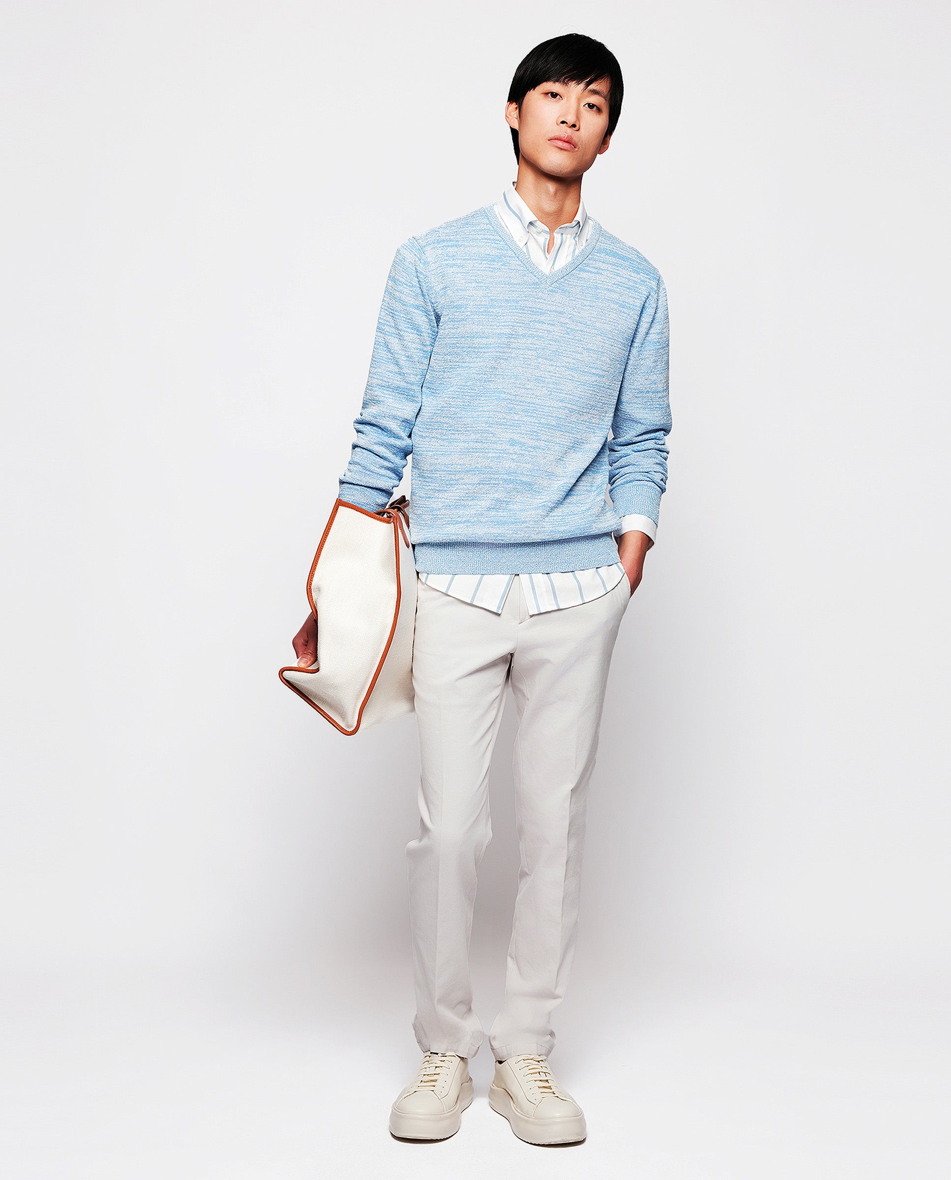 Camisa casual de algodón rayas azul y blanco by MI