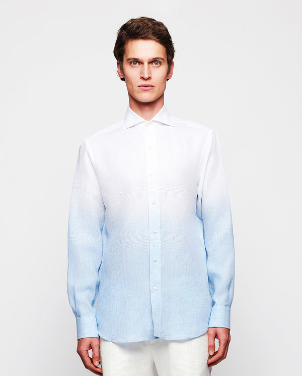 Camisa casual de lino degradé azul by MIRTO