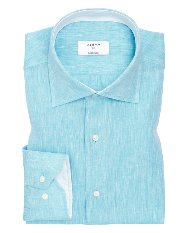 Camisa casual de lino azul clara by MIRTO