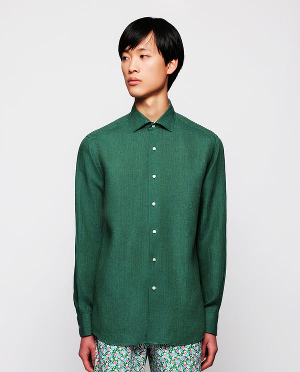 Camisa casual de lino verde by MIRTO