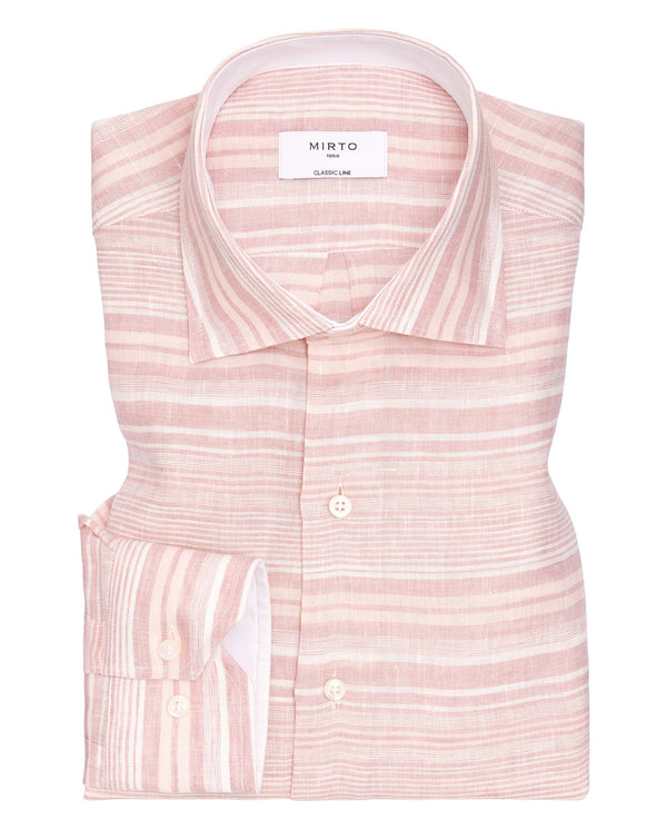Camisa casual de lino rayas rosa y blanco by MIRTO