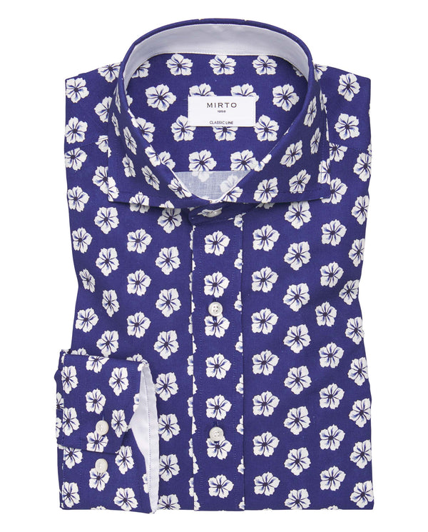 Camisa casual estampado floral azul y blanco by MI