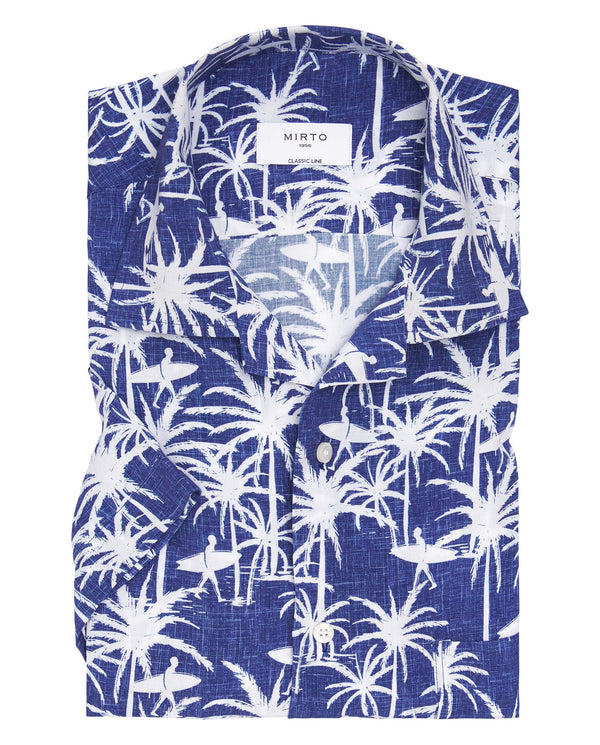 Camisa Hawaiana  estampada azul y blanco by MIRTO
