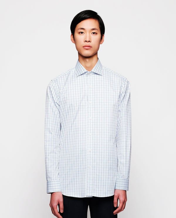 Camisa vestir algodón cuadros azul y gris by MIRTO