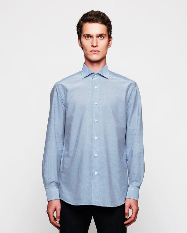 Camisa vestir de algodón micro-rayas azul by MIRTO