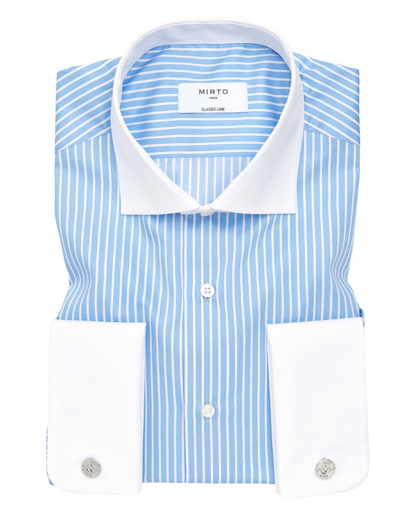 Camisa vestir de algodón rayas azul y blanco by MI