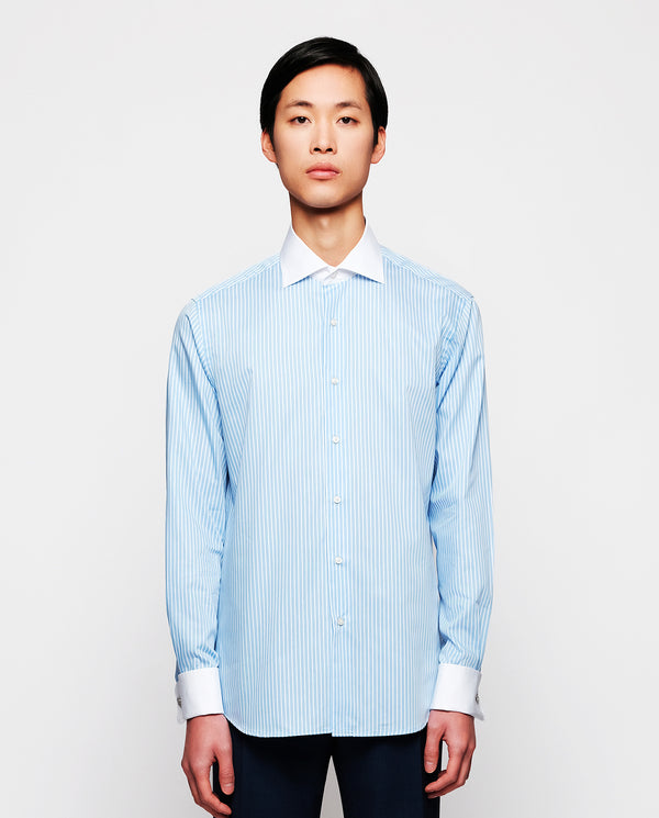 Camisa vestir de algodón rayas azul y blanco by MI