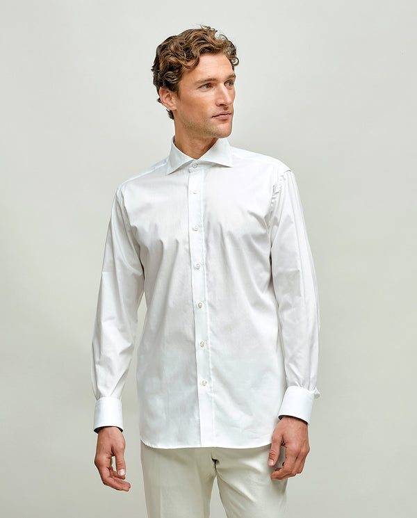 Camisa casual lisa semi-entallada blanco