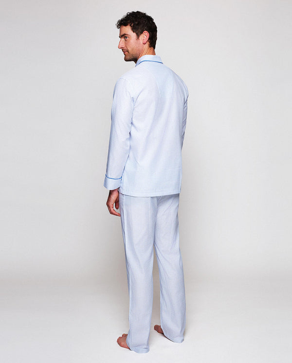 Pijama largo de algodón cuadros azules by MIRTO
