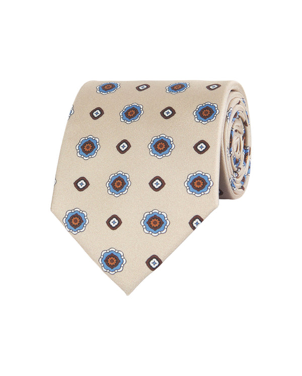 Corbata twill estampado geométrico beige by MIRTO