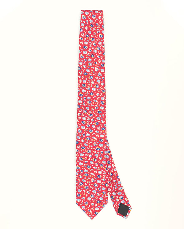 Corbata twill estampado floral rojo by MIRTO