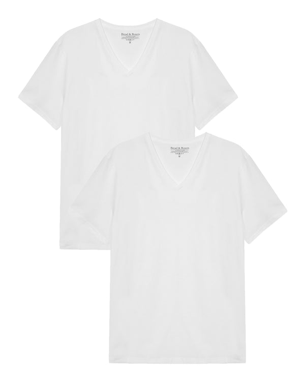 Pack 2 camisetas elásticas cuello pico blanco by B