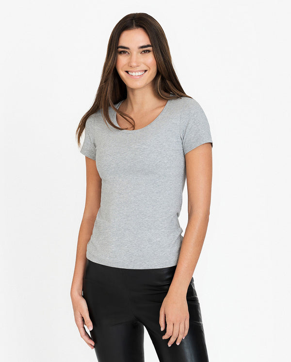 Camiseta cuello caja algodón orgánico gris melange