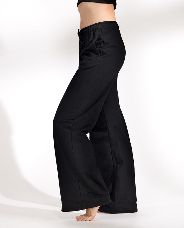 Pantalon wide-leg de algodón orgánico negro by Bre