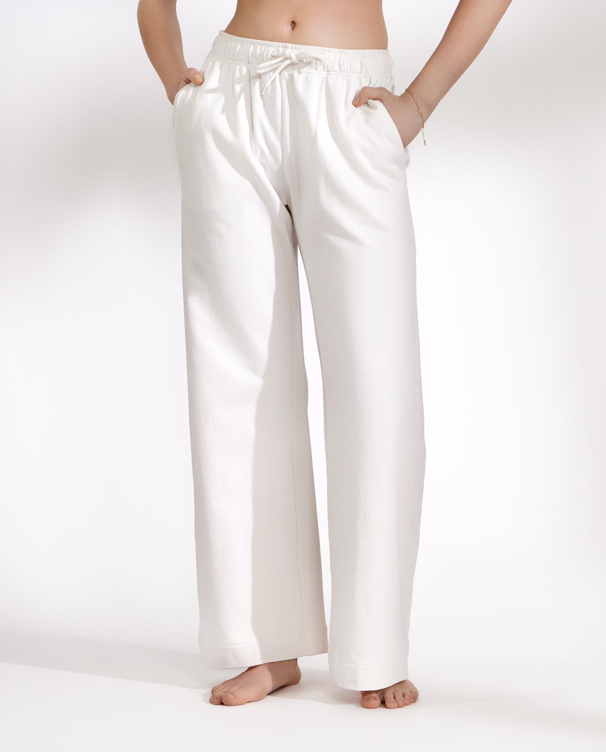 Pantalon wide-leg de algodón orgánico blanco marfil – 90823-0081